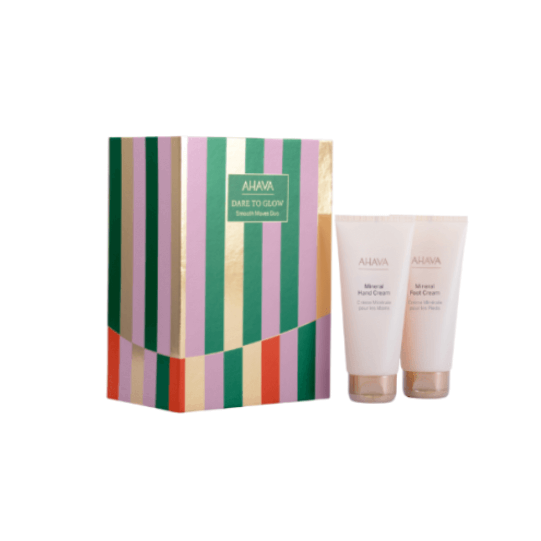 Rankų ir pėdų priežiūros rinkinys dovanų dėžutėje DARE TO GLOW | AHAVA | MISIJA ODA