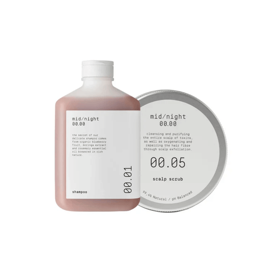 Intensyviai valantis galvos odos priežiūros rinkinys VALYMAS + AUGIMAS | MID/NIGHT 00.00 | MISIJA ODA